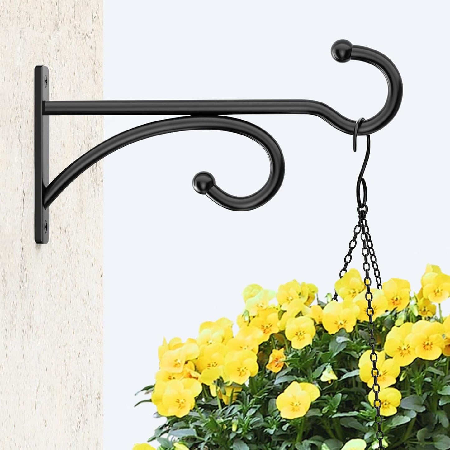 Plant Hanger Hooks - Black Metal Wall Mounts for Indoor/Outdoor Planters | 2-Pack for Baskets & Lanterns