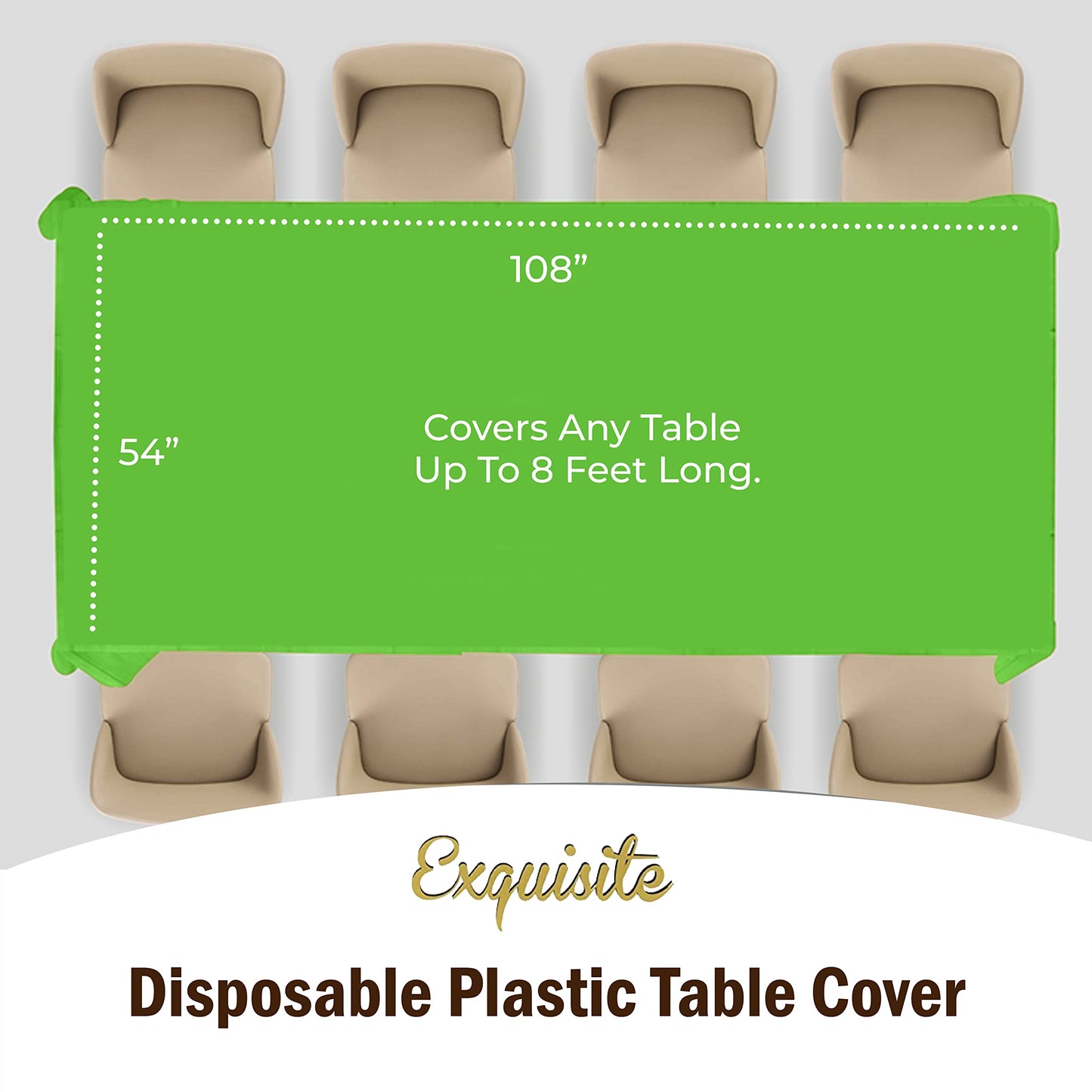 Party Solids Pack Of 6 Premium Plastic Tablecloth 54 Inch x 108 Inch Rectangle Plastic Table Cover - Lime Green