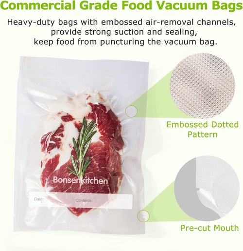 Bonsenkitchen Vacuum Sealer Bags - 50 Heavy-Duty Pint Bags, 6" x 9", BPA-Free for Food Storage & Meal Prep