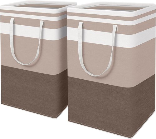 HomeHacks Large Waterproof Laundry Basket - Collapsible Tall Hamper with Extended Handles | Brown, 88L