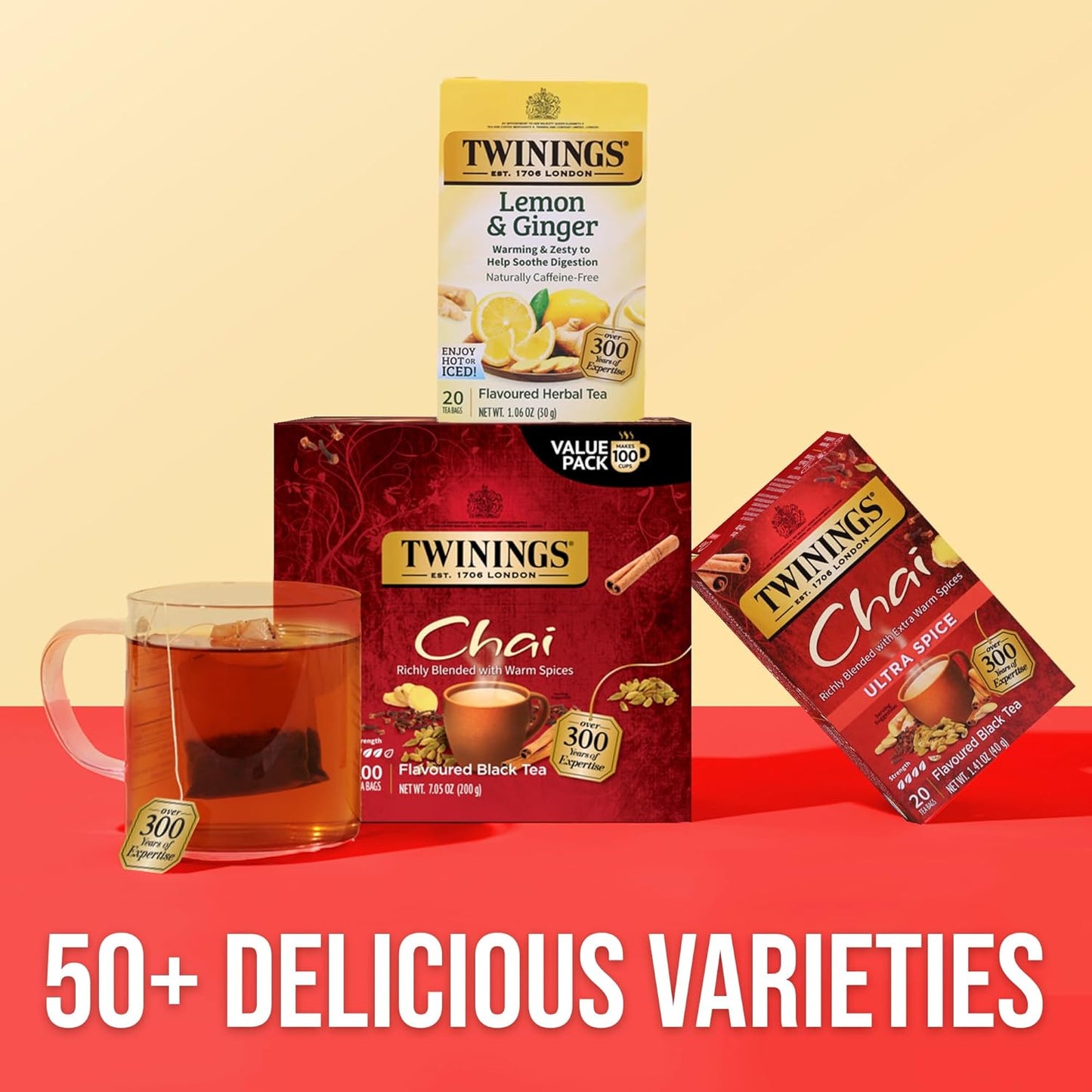 Twinings Chai Black Tea - Richly Blended with Warm Spices - 100 Individually Wrapped Teabags