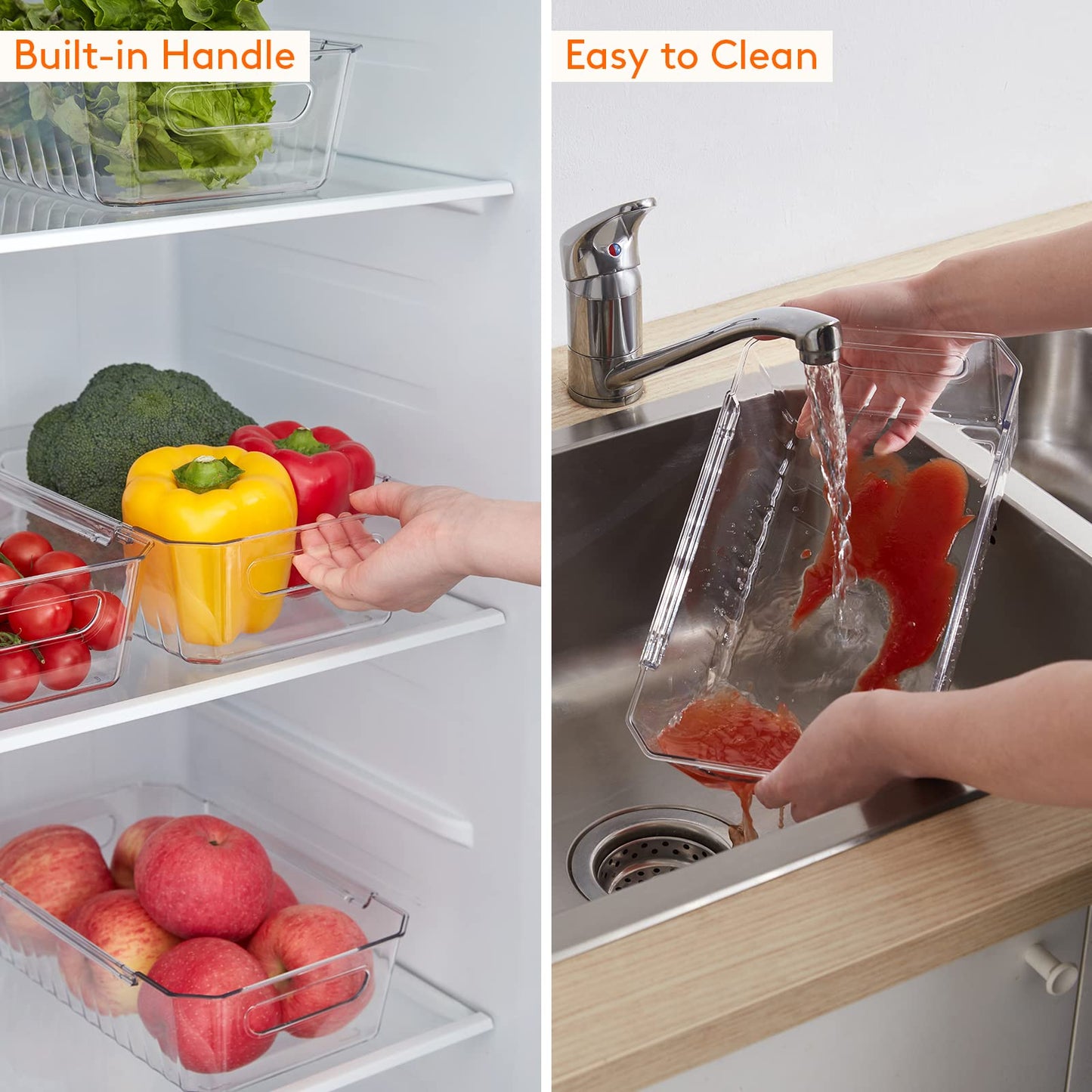 Lifewit 8pcs Refrigerator Organizer Bins, Clear Organizing Bins for Fridge Storage in Kitchen Pantry Cabinet Laundryroom Bathroom, Food Grade BPA-free Safety for Storage with Patended Wavy Design