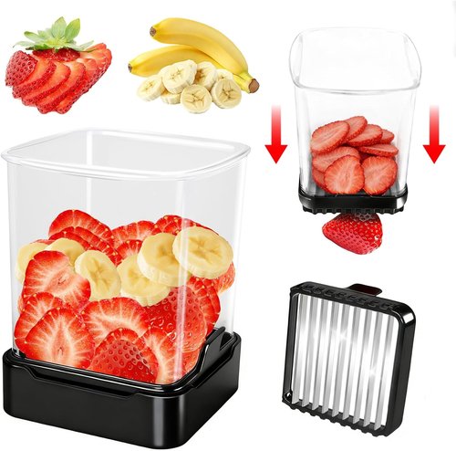Fruit Slicer Cup - Detachable Cutter for Strawberries, Bananas & Eggs | Quick & Safe Kitchen Gadget (Black)