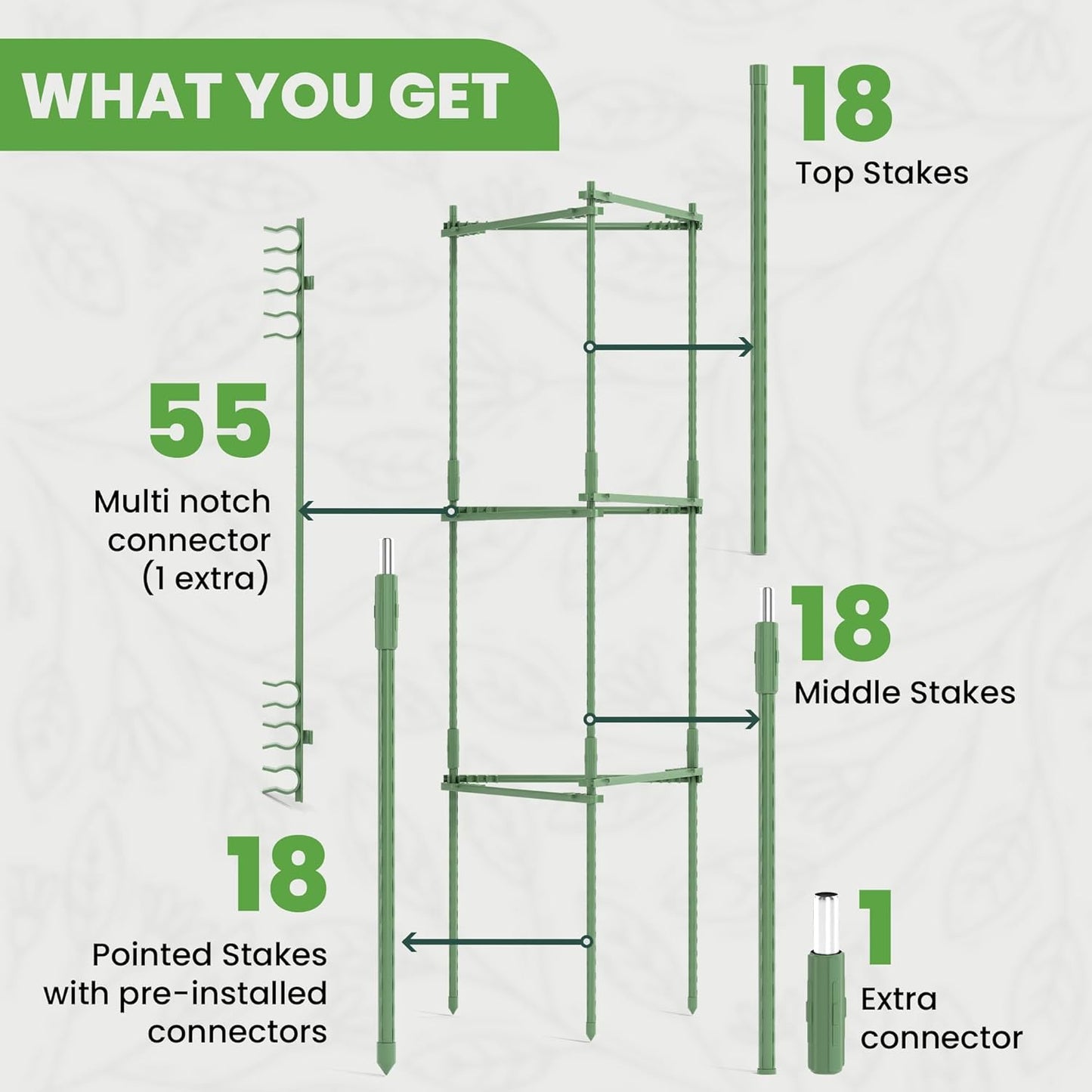 Tomato Cage - Durable Plant Support Structures for Vegetables | Tall 48-Inch Trellis Stakes (6 Pack)