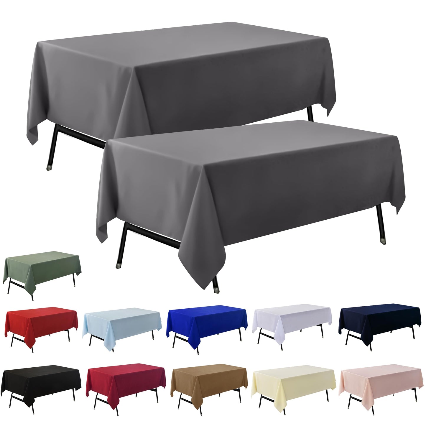 ZarzaaSik 2-Pack 60x102 inch Grey Table Cloths, Solid Stain and Wrinkle Resistant Oblong Tablecloth, Premium Plain Weave Polyester Fabric Rectangle Table Linen Covers for Hotel, Wedding
