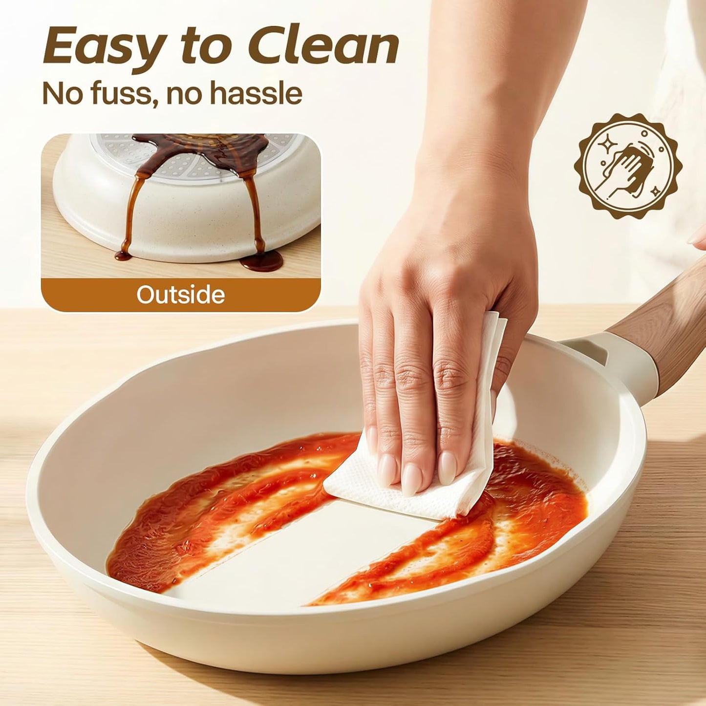 UESLUCK 10-Inch Non-Stick Frying Pan with Lid - Large Ceramic Skillet, Cool-Touch Handle, PFAS & PTFE Free
