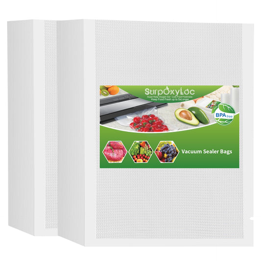 SurpOxyLoc 200 Gallon Size11"x16" Vacuum Freezer Sealer Bags for Food,BPA Free, Heavy Duty Commercial Grade,Sous Vide Vaccume Safe,Universal Design Pre-Cut Bag and Work with Any Types Vacuum Sealer