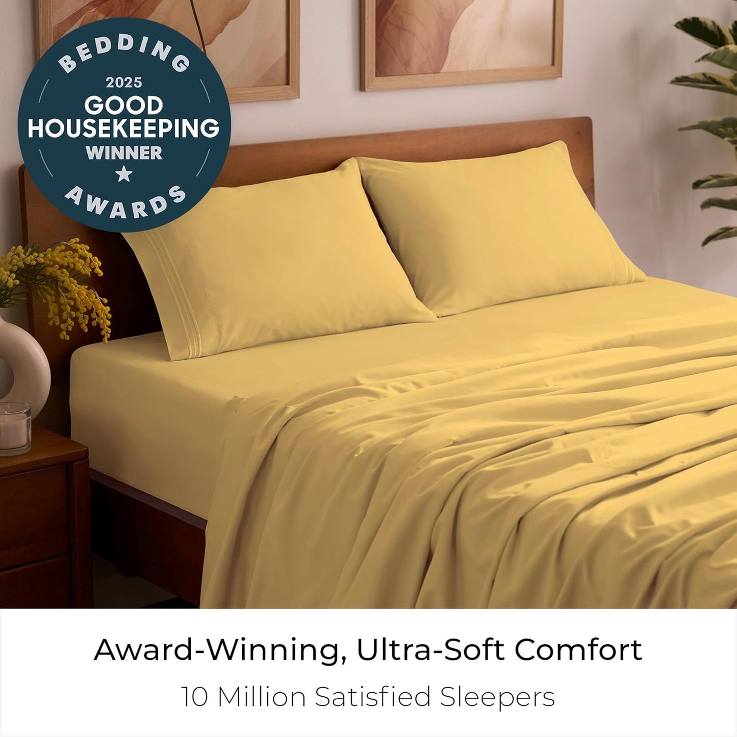 Mellanni Full Sheets Set - 4 PC Luxury Bedding Collection - Extra Soft, Cooling, Wrinkle-Resistant (Full, Yellow)