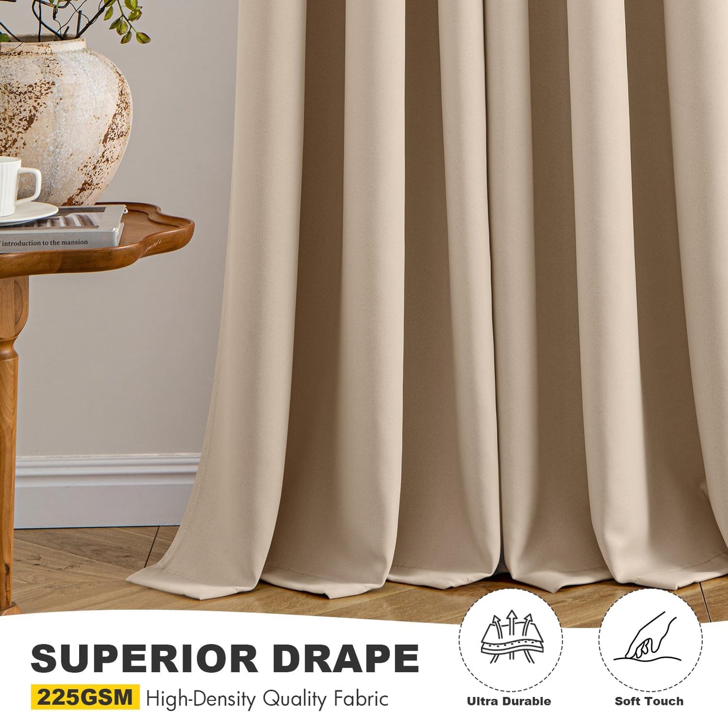 MIULEE Beige Blackout Curtains - Thermal Insulated Room Darkening Drapes | 72 Inches Long, 2 Panels