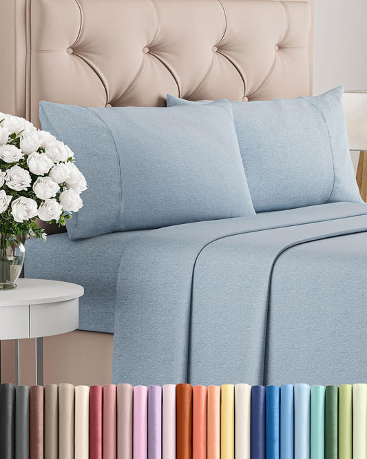 Skiennix Full Size 4-Piece Sheet Set - Comfy, Breathable & Cooling Luxury Bedding - Deep Pockets, Soft & Wrinkle-Free - Blue Heathered Design