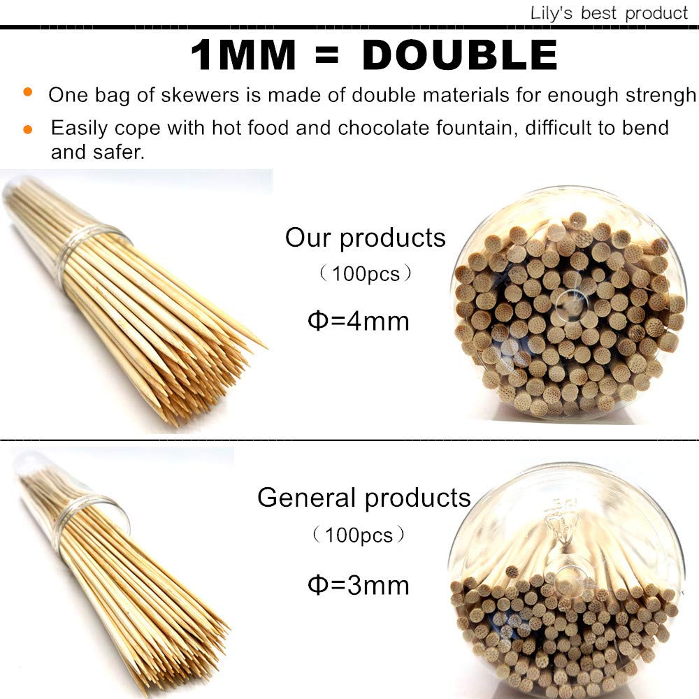8" Natural Bamboo Skewers for BBQ，Appetiser，Fruit，Cocktail，Kabob，Chocolate Fountain，Grilling，Barbecue，Kitchen，Crafting and Party. Φ=4mm, More Size Choices 6"/10"/12"/14"/16"/17.5"/30"/36"(1000 PCS)