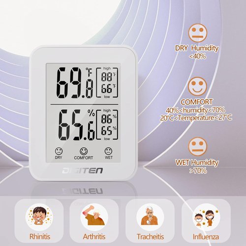 DIGITEN Digital Hygrometer - Indoor Thermometer with 360° HD E-Ink Screen | Accurate Humidity & Temperature Monitor