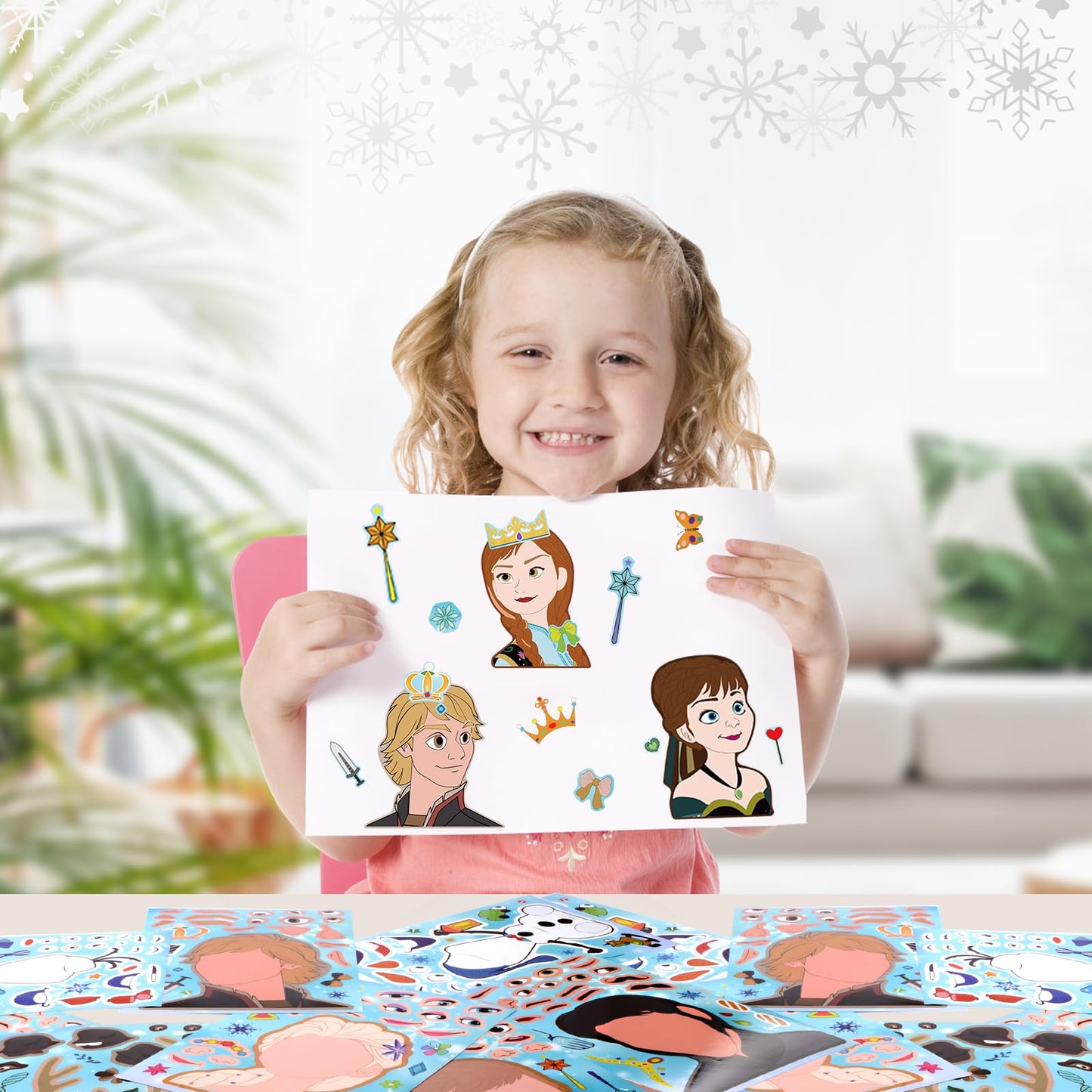 36Pcs Frozen Party Favors Stickers, Make Your Own Stickers for Kids Make a Face Sheets, Fun Gifts for Kids Birthday Party Supplies Mix and Match Sticker Bday Party Favor Decorations for Girls