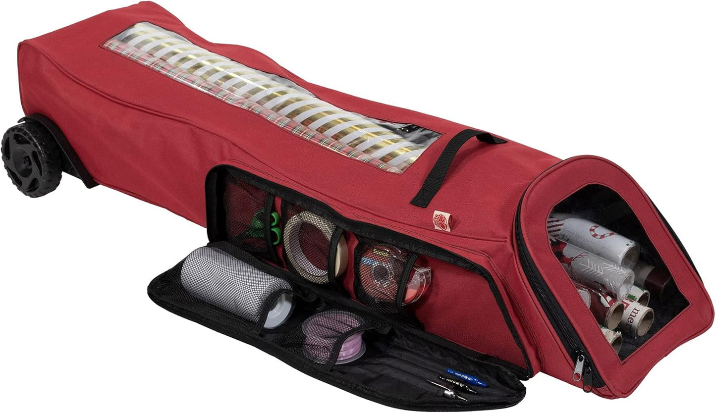 Rolling Gift Wrapping Paper Storage Containers - Holds 12 (40-Inch) Rolls | Over Door Organizer with Oversized Wheels