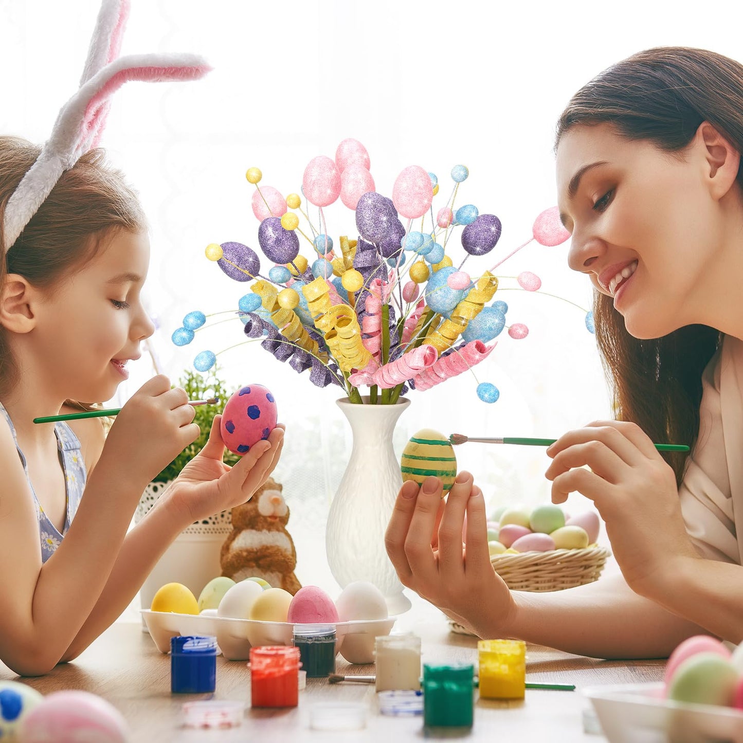 Norme 6 Pcs Easter Picks Decoration 15.7 Inch Egg Flower Picks Easter Egg Tree Branches Artificial Twig Branch Arrangement Centerpiece Celebration Home Vase Decor Blossom Branches for Spring