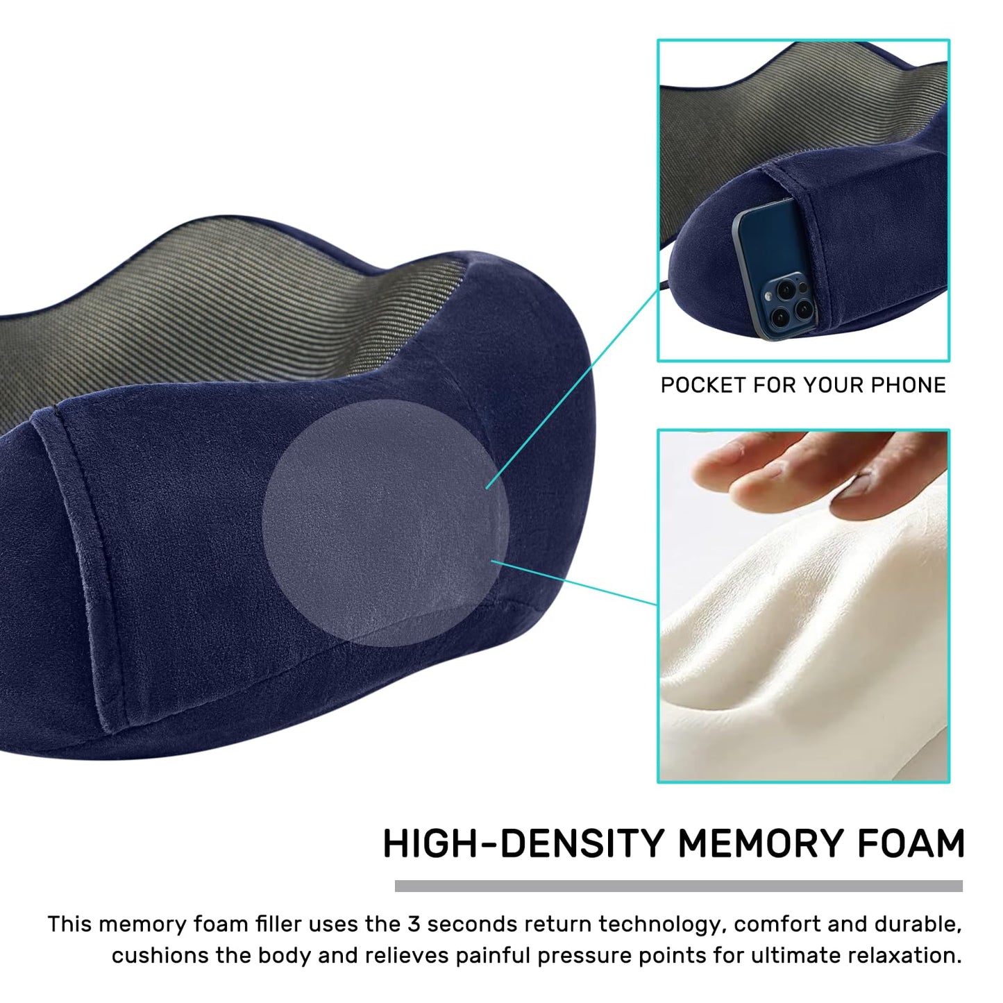 urnexttour Travel Pillow for Airplane-2 Pack Memory Foam Neck Pillows, Soft Support Travel Essentials for Travelling, Sleeping Rest, Car, Train and Home Use(Grey&Blue)