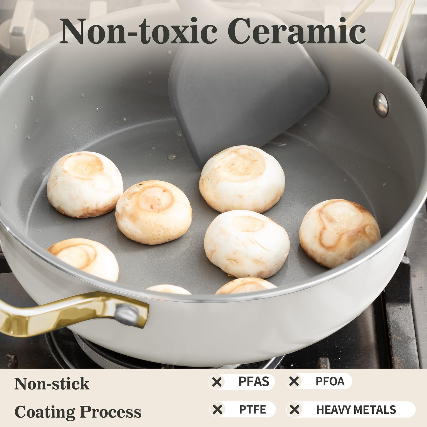 MOSIECH 10-Inch Ceramic Non-Stick Cookware Set, 8-in-1 Multifunctional Cookware, Interior & Exterior Ceramic Coating, PFAS/PTFE/PFOA-Free, Compatible with All Stovetops， Oven-Safe up to 450°F