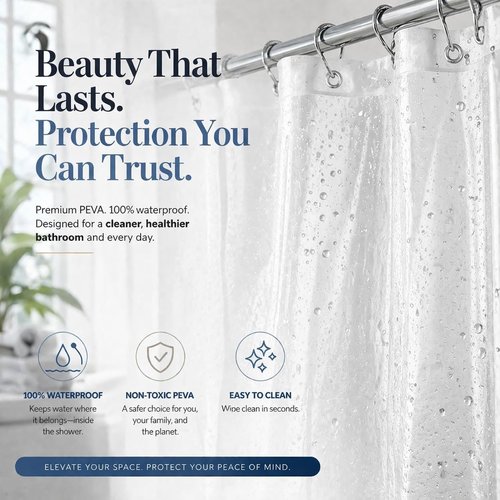 EHZNZIE Heavy Duty Shower Curtain Liner - Crystal Clear, Waterproof PEVA, 72x72, Rustproof Grommets, 3 Weighted Magnets