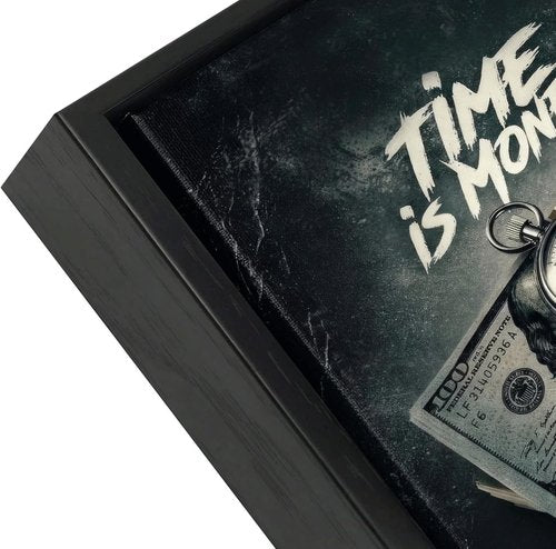 Framed Time Is Money Canvas Wall Art - Motivational Office Decor | Inspirational Quotes for Living Room