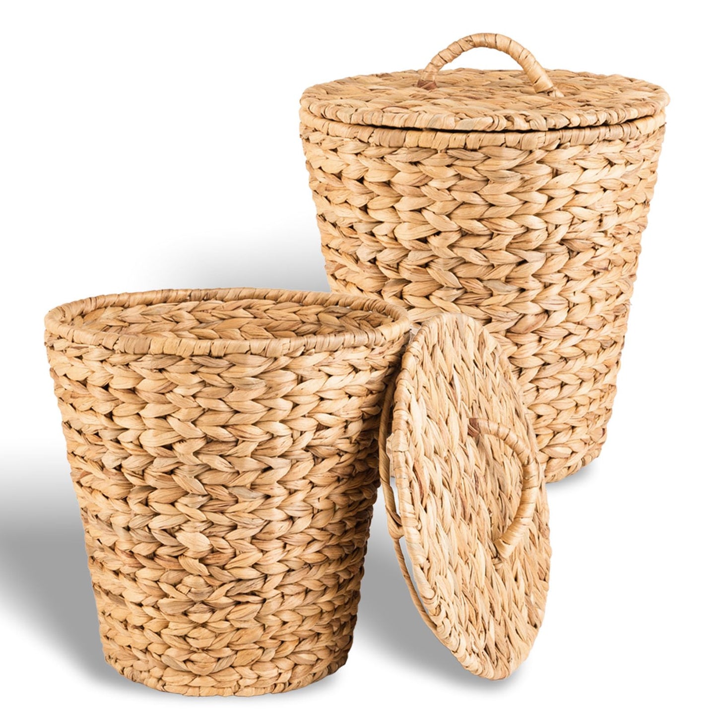 ATEDIR Small Trash Can with Lid, 4 Gallon Waste Basket with Lid, Round Wicker Waste Basket, Handwoven Lidded Trash Can for Bathroom, Bedroom, Kitchen, 2 Pack