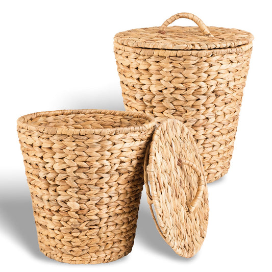 ATEDIR Small Trash Can with Lid, 4 Gallon Waste Basket with Lid, Round Wicker Waste Basket, Handwoven Lidded Trash Can for Bathroom, Bedroom, Kitchen, 2 Pack