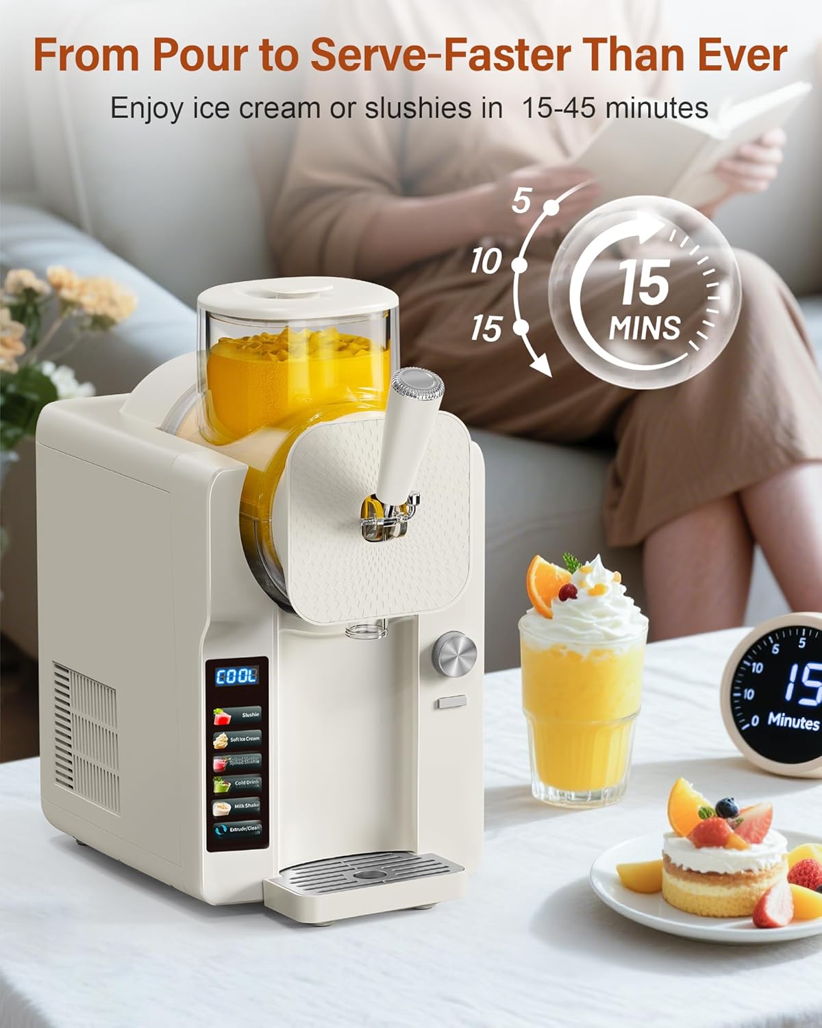 Skiennix Slush Machine & Ice Cream Maker - 2-In-1 With 6 Modes for Smoothies & Cocktails | Self-Cleaning, Home Use