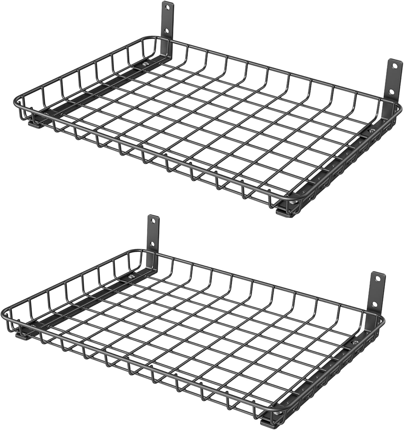 WALMANN Wall-Mounted Garage Shelves - Heavy Duty Storage Solution | 12x18 Inch, Holds Up to 60 lbs (Pack of 2, Black)