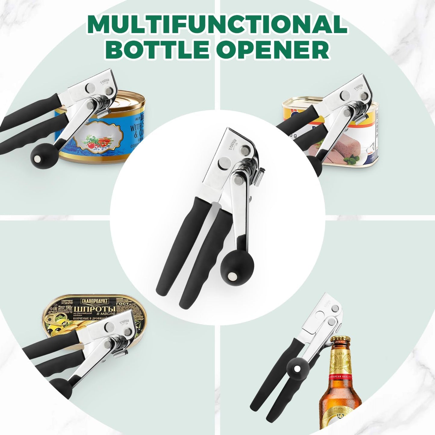 Skiennix Heavy Duty Manual Can Opener - Stainless Steel, Smooth Edge Design for Seniors | Kitchen Essential