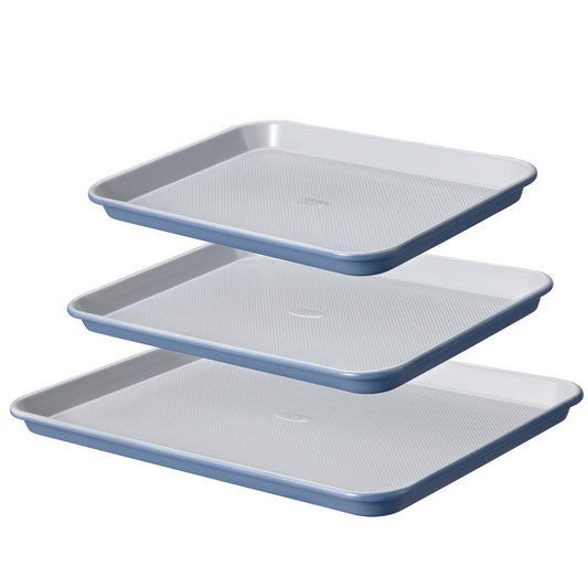 CAROTE 3-Piece Baking Pan Set - Bakeware Set, Baking Sheet Set Including 13 Inch 15 Inch 17 Inch Sheet Pan, Cookie Sheet for Baking, Royal Violet, Blue & Grey