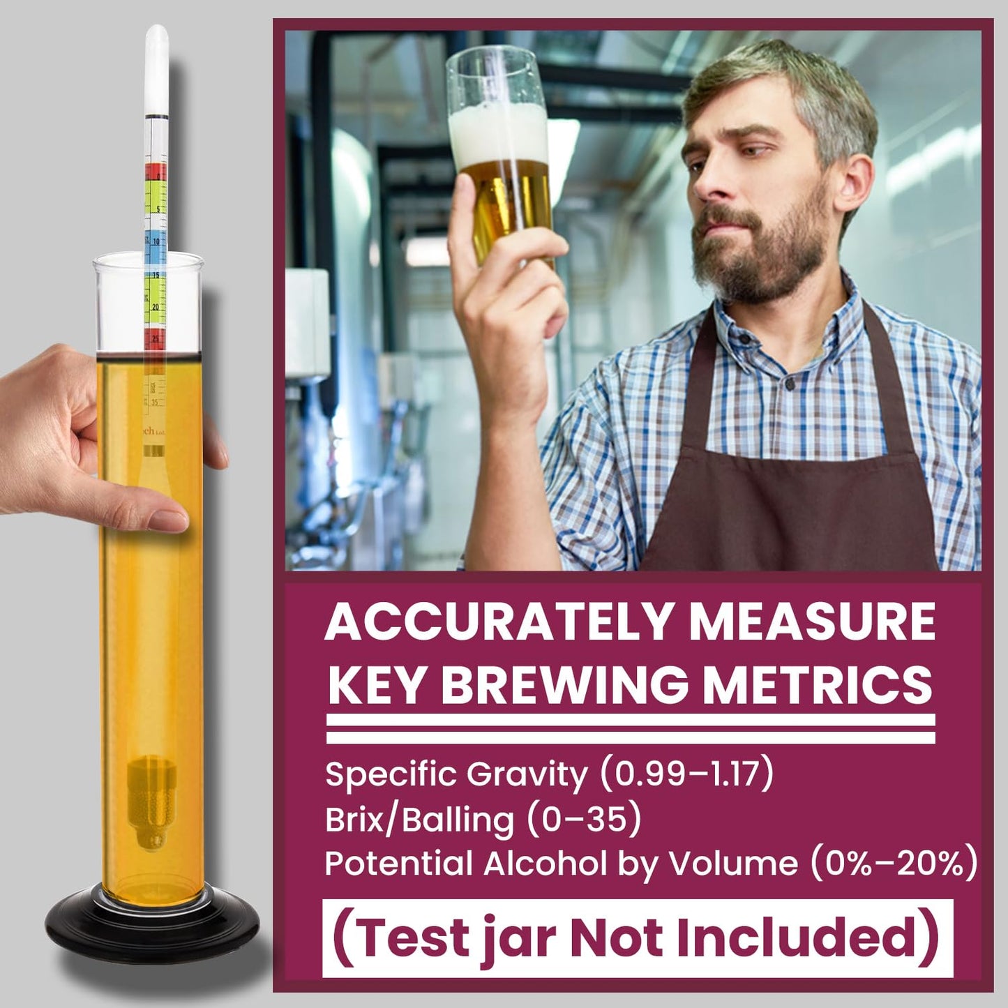 Fermtech Glass Triple Scale Hydrometer Kit – Test ABV, Brix, Gravity for Wine, Beer, Mead & Kombucha, with Microfiber Cloth & Storage Case, Easy Home Brewing Tool for All Experience Levels (Hydro)