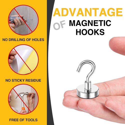 DIYMAG Magnetic Hooks - Heavy Duty 30lbs+ Magnet Hooks for Home & Kitchen | 20 Pack (Silver)