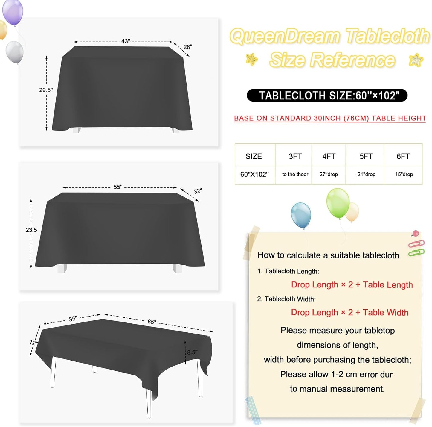 Black Sequin Tablecloth 60” x 102” - Elegant Rectangle Glitter Table Cover for Weddings & Parties
