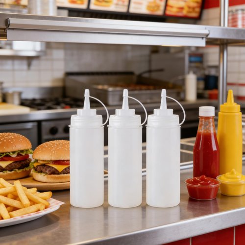 EORTA 3 Pack Plastic Condiment Squeeze Bottles with Tip Caps, 32oz Large Squeeze Bottle for Sauce Ketchup Mustard Olive Oil, White