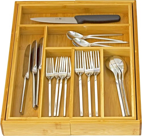 Home-it Expandable Cutlery Drawer - Utensil Organizer with Flatware Dividers | Adjustable Kitchen Holder