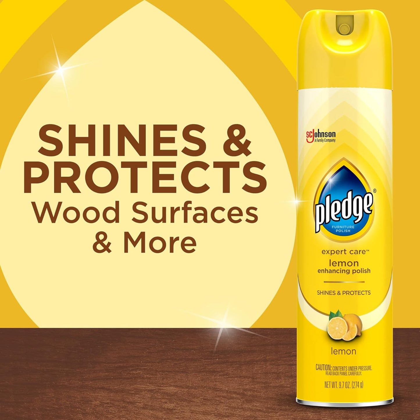Pledge Enhancing Polish Spray - Wood & Stainless Steel Cleaner | Fast Shine & Scratch Protection, 9.7oz - Lemon Scent