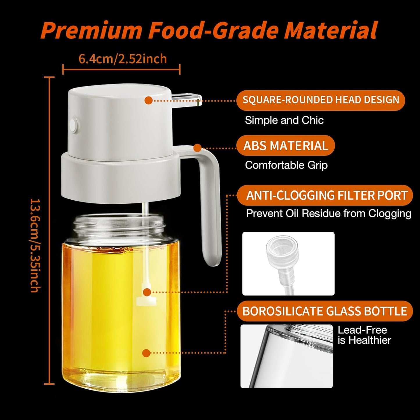 YARRAMATE Mini Oil Sprayer - 6.8 OZ Food-Grade Olive Oil Spray Bottle for Cooking & BBQ (White)