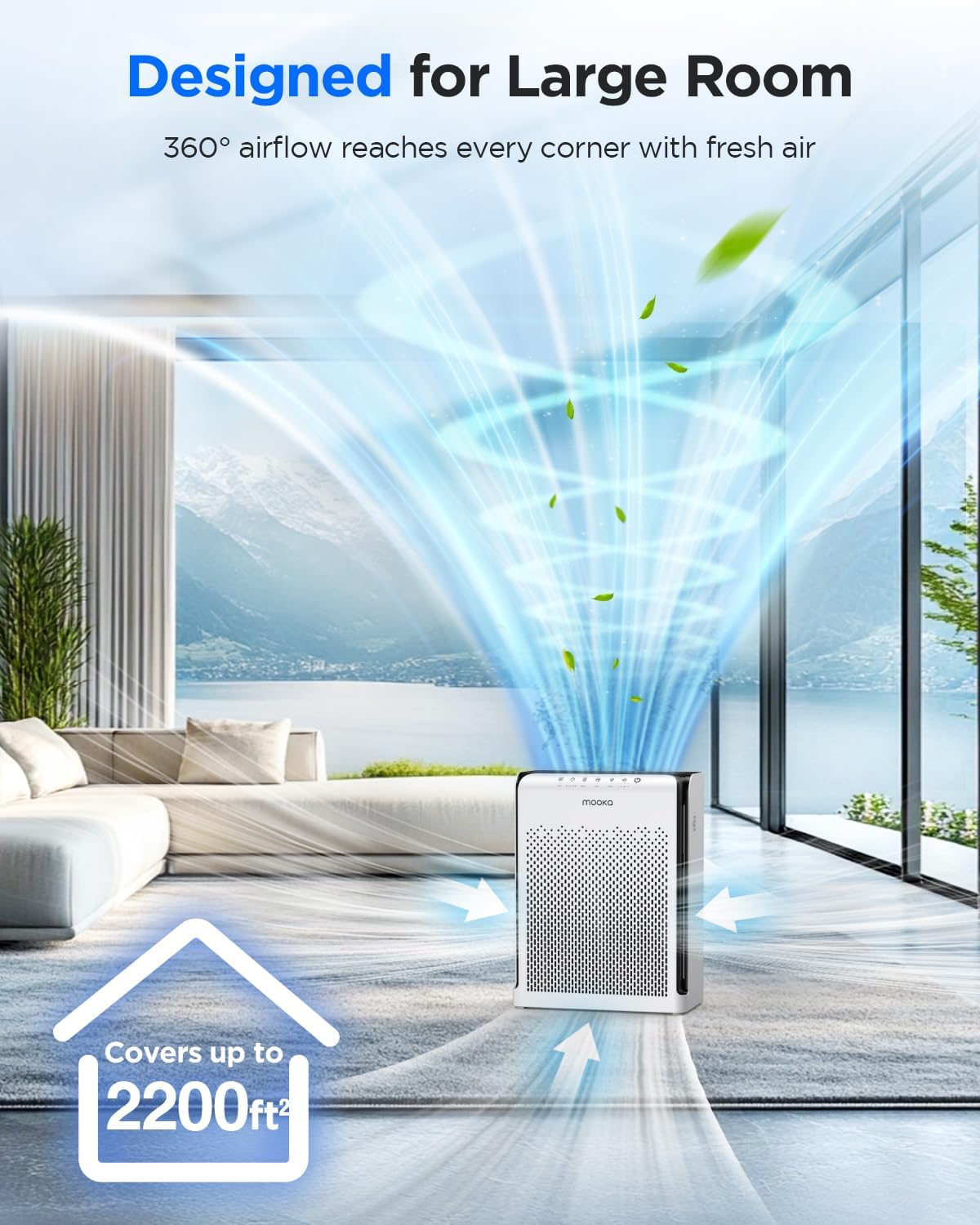 Skiennix M200L Air Purifier - Ideal for Large Rooms Up to 2200ft² with Air Quality Sensor