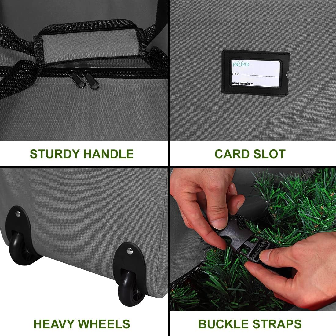 ProPik Christmas Tree Storage Bag - Heavy Duty 600D Oxford with Wheels | Fits Up to 7.5 Ft Tall Trees, Gray