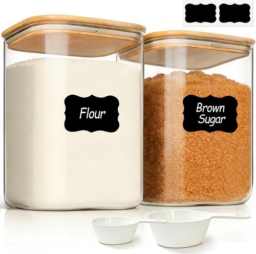 ComSaf Large Glass Storage Containers - 4Qt Wide Mouth with Lids for Flour, Sugar & Pantry Organization