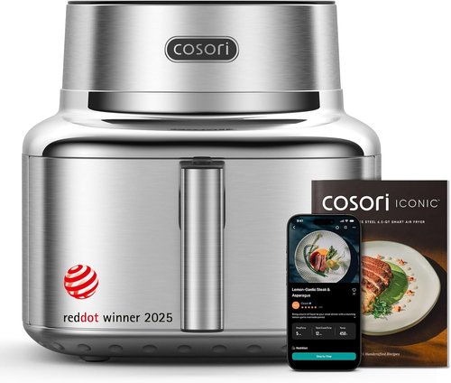 Cosori Smart Air Fryer - 6.5 Qt Stainless Steel with PFAS-Free Ceramic Coating | Max 450°F, Versatile Cooking