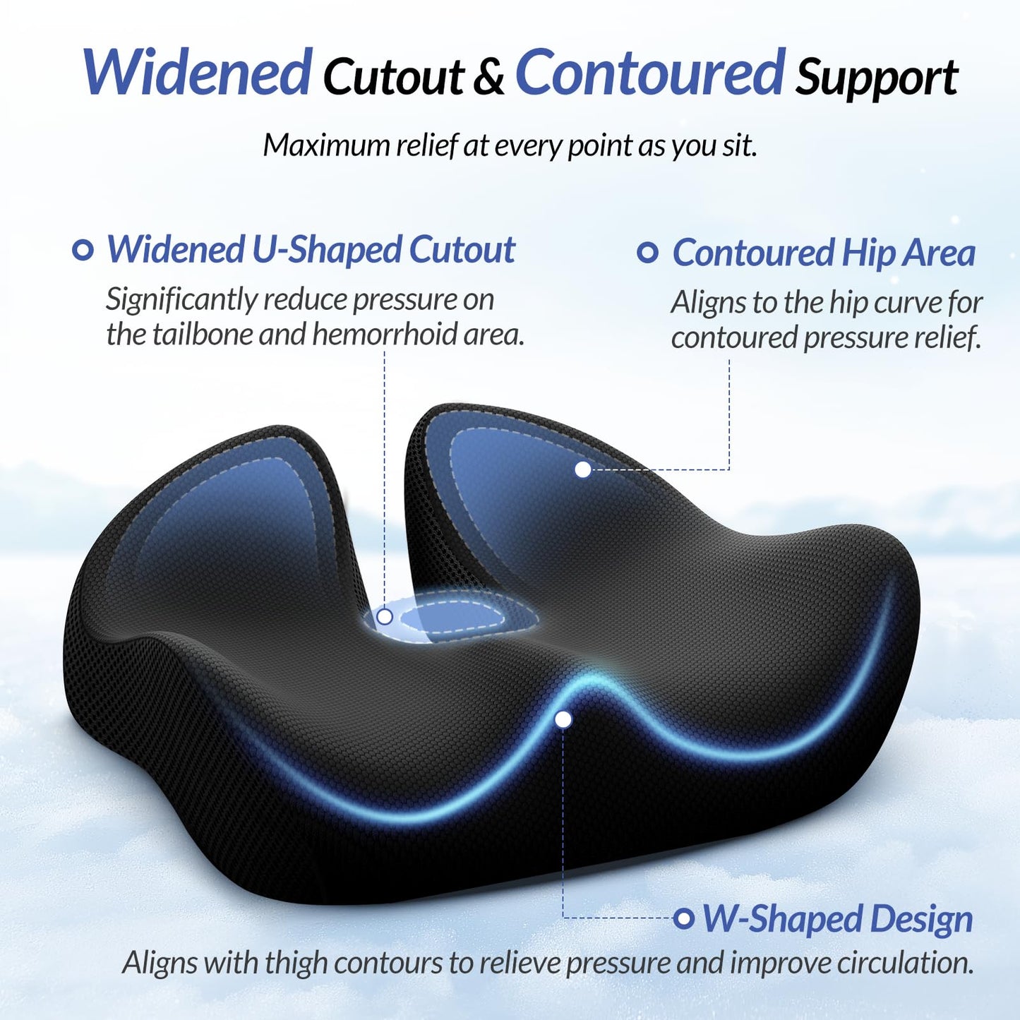 ZIKEE 6" Thickened Donut Pillow Seat Cushion, Ergonomic Hemorrhoid Pillow with Widened Cutout for Tailbone,Sciatica Pain Relief & Postpartum, Memory Foam Office Chair Cushion for Long Sitting at Home