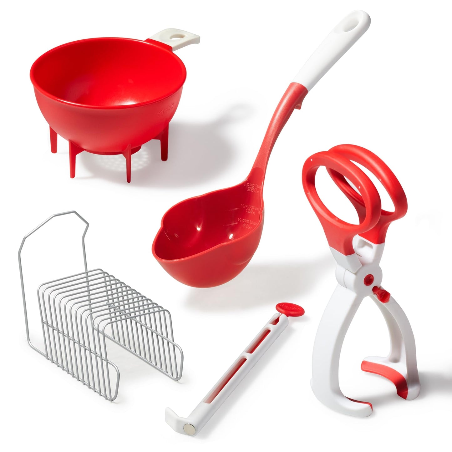 Starfrit 6 Piece Canning Set - Jar Lifter, Canning Scoop, Funnel, Lid Lifter & Bubble Popper and Lid Rack