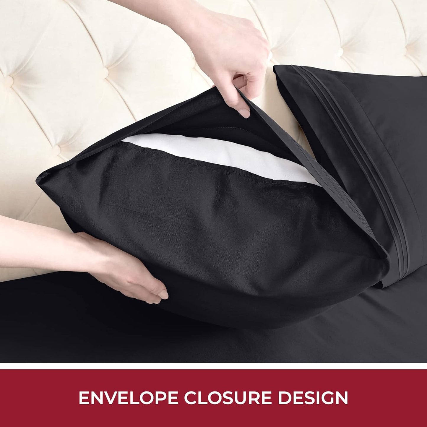 Mellanni RV Short Queen Sheets - Luxury Hotel Bedding | Extra Soft & Cooling - Deep Pocket up to 10 Inch (Black)