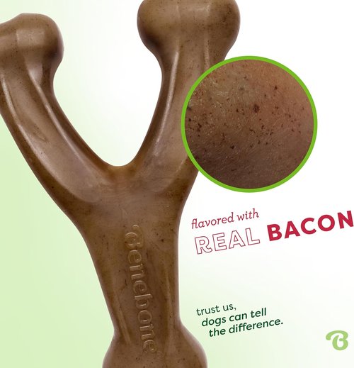 Benebone Wishbone Dog Chew Toy - Durable Real Bacon Flavor for Aggressive Chewers | Medium Size