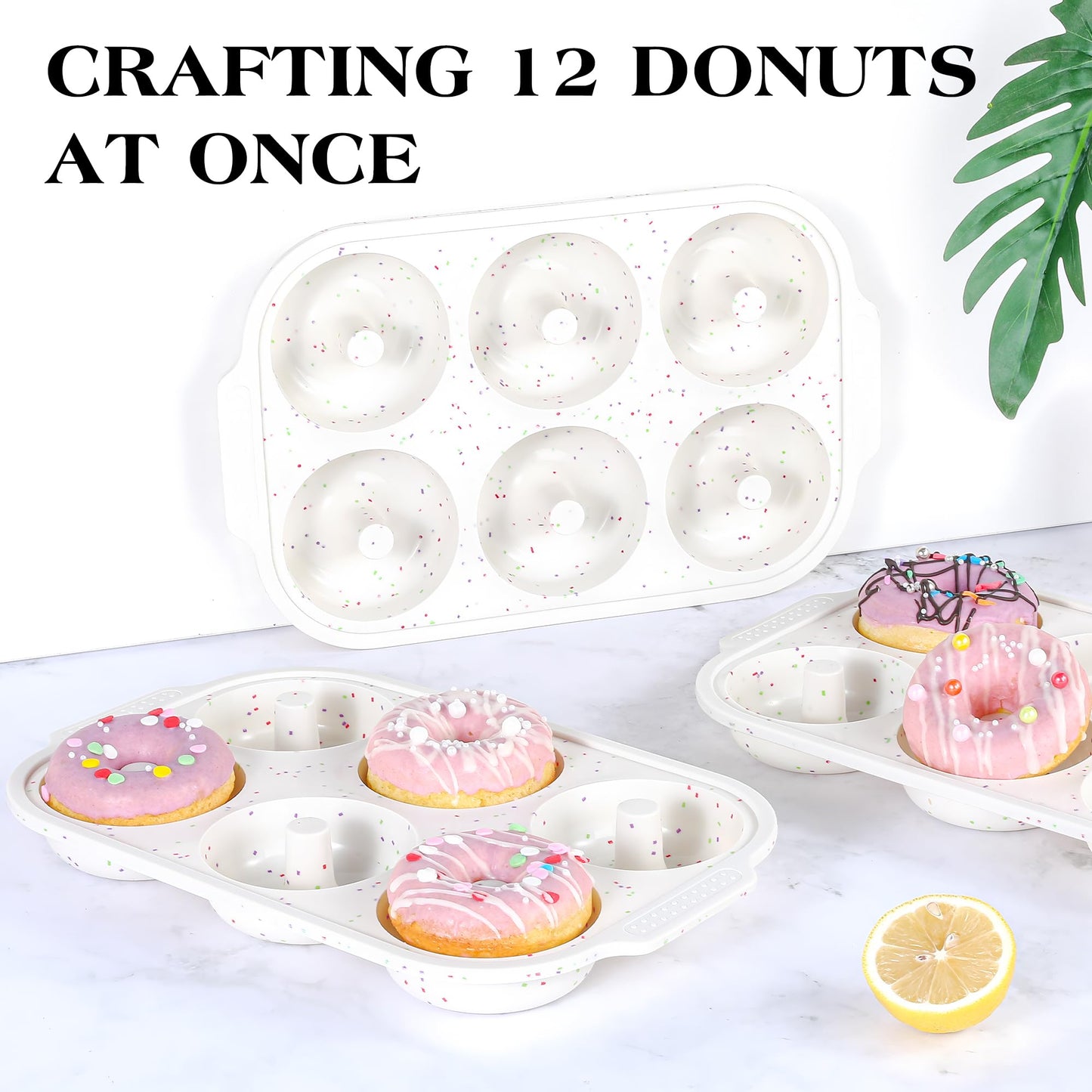 KASHME 2 Pcs Silicone Donut Pan for Baking with Metal Reinforced Frame Nonstick 6 Cavity Donut Molds Doughnut Tray 3.25 Inch Large Bagel Molds(Cream)