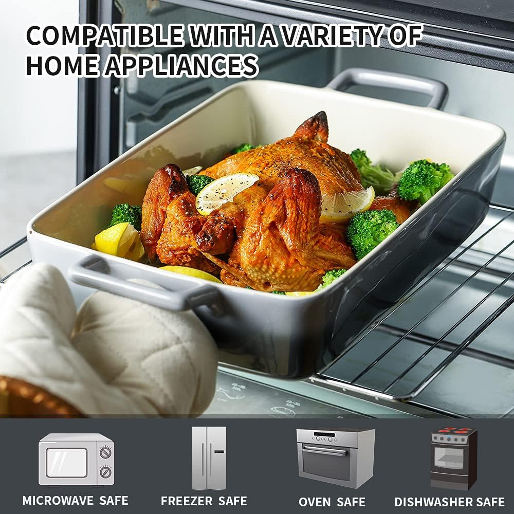 KOOV Bakeware Set - Ceramic Baking Dish with Rectangular Pans | 3-Piece Gradient Gray Set, 12 x 8.5 Inches
