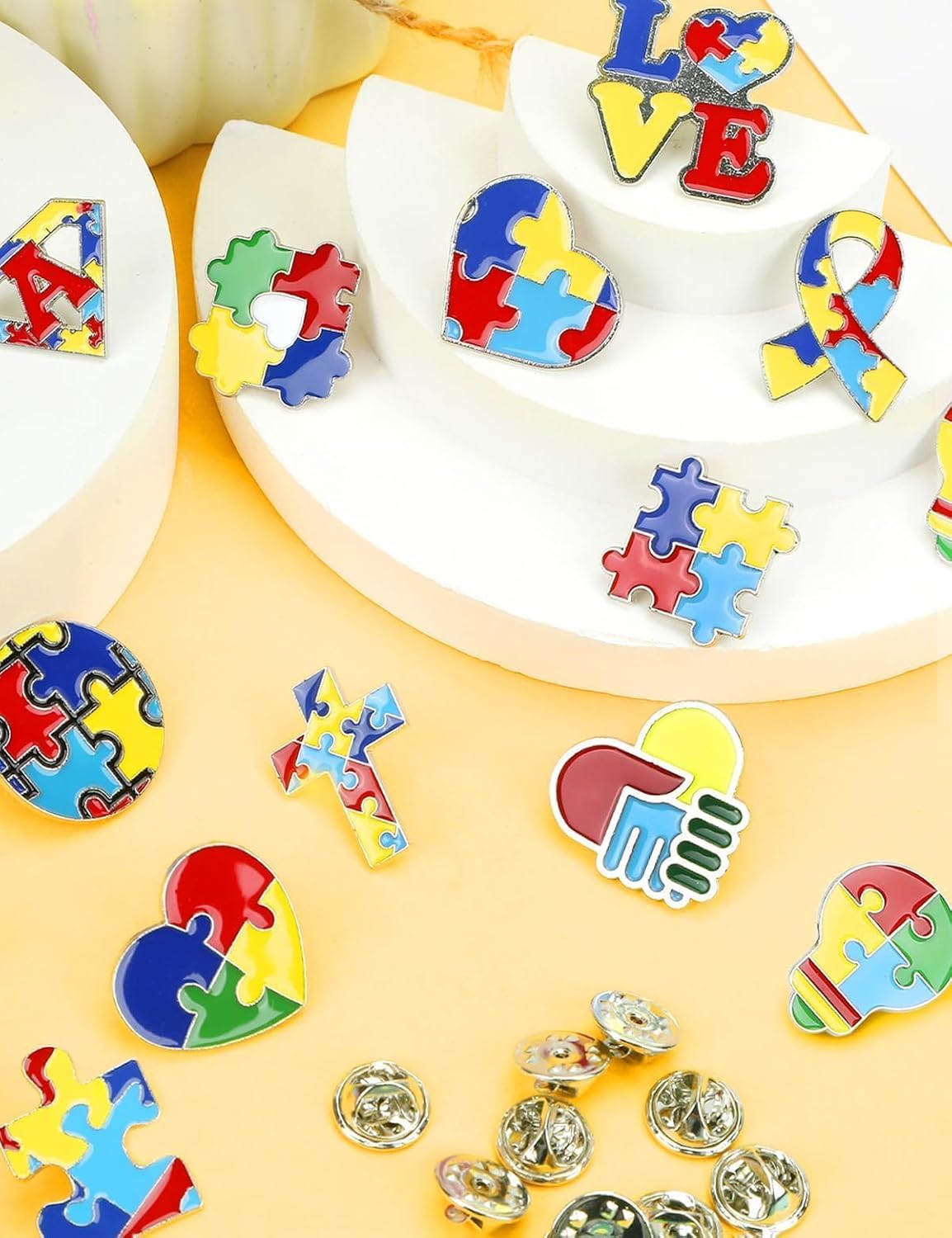JUNEBRUSHS 28pcs Autism Awareness Brooch Pins - Colorful Puzzle Pieces for Inspirational Gifts