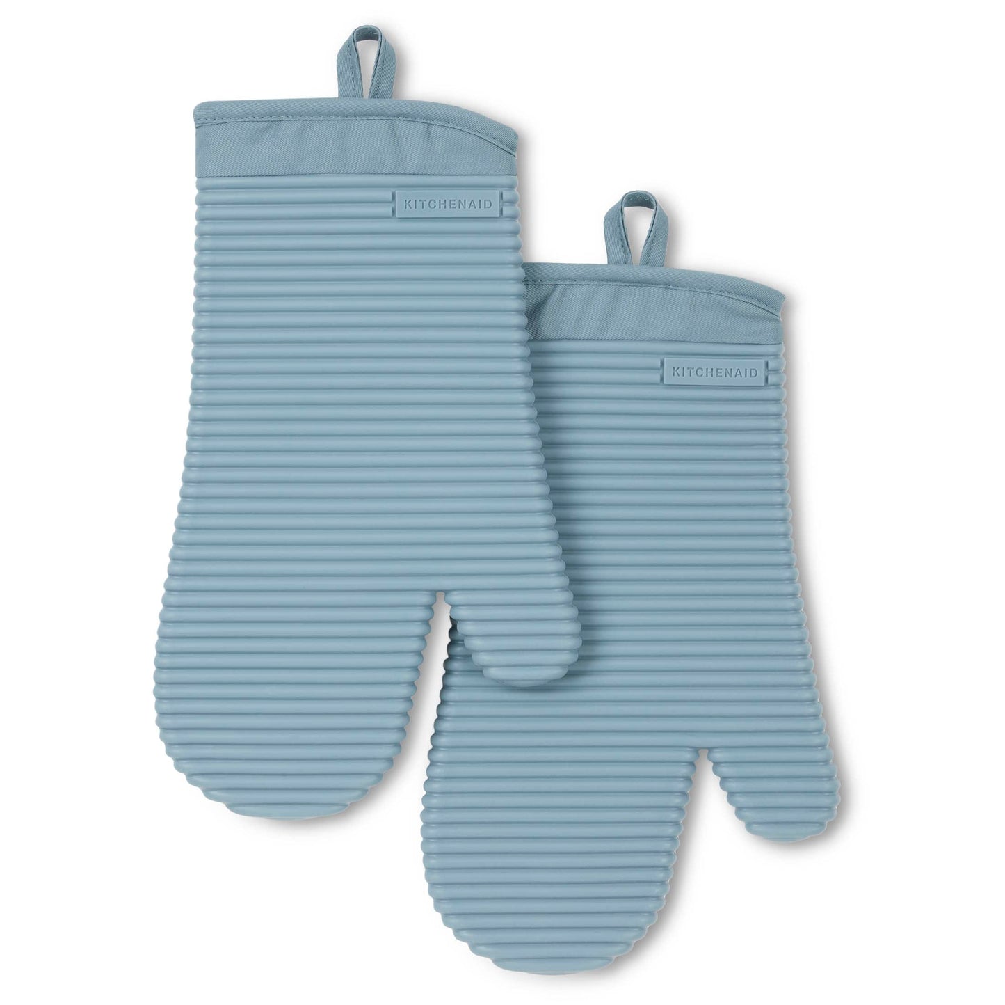 KITCHENAID Ribbed Soft Silicone Oven Mitt 2-Pack Set, 7.5"x13", Fog Blue