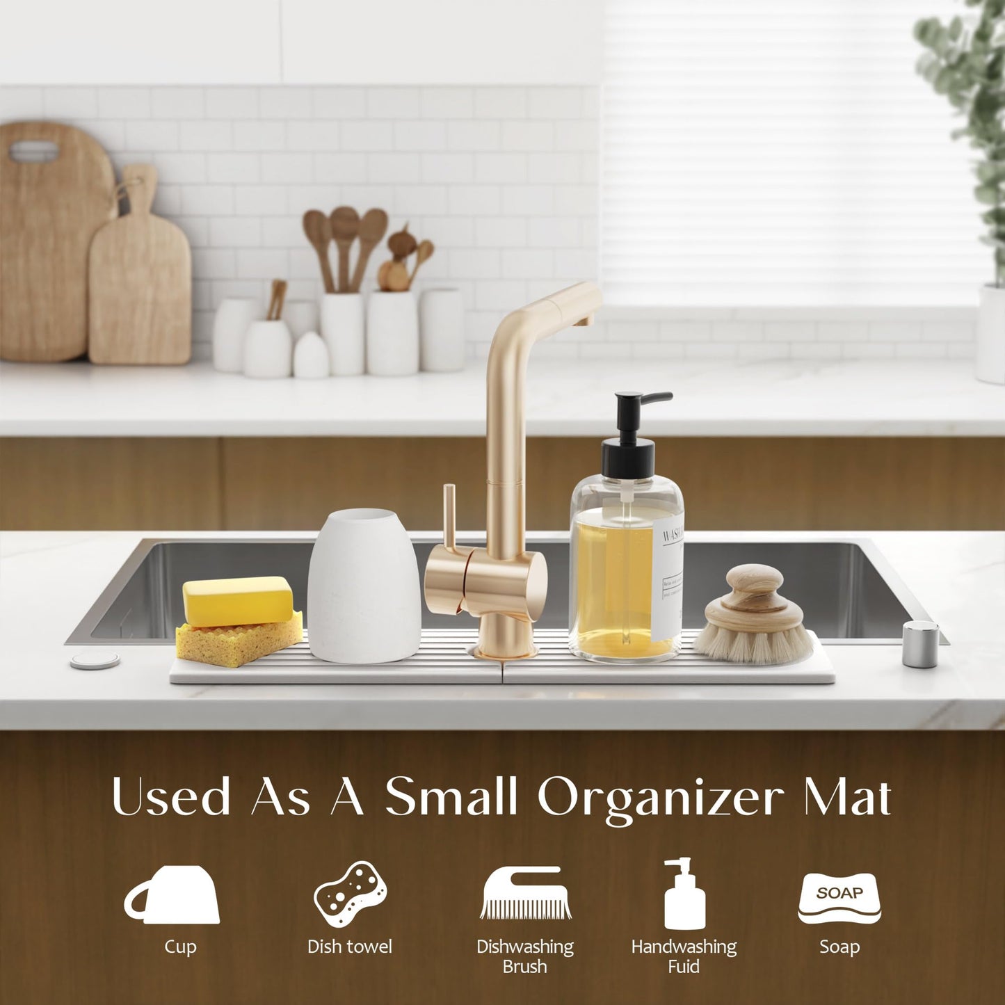 Large Faucet Mat for Kitchen Sink - Stone Drying Mat for Kitchen Counter, Diatomite Fast Drying Stone Sink Tray, Super Absorbent, Stylish Decor and Protector for Bathroom (Light Grey, 23.6" x 5.5")
