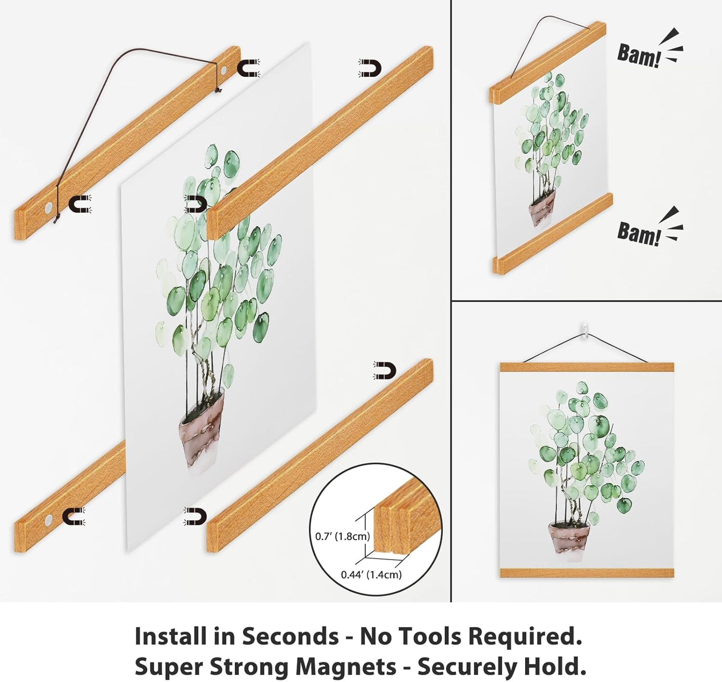 Skiennix Magnetic Poster Hanger Frame - Stylish Teak Wood Design for 20x30, 20x28, 20x20 Posters | Perfect for Wall Art & Decor
